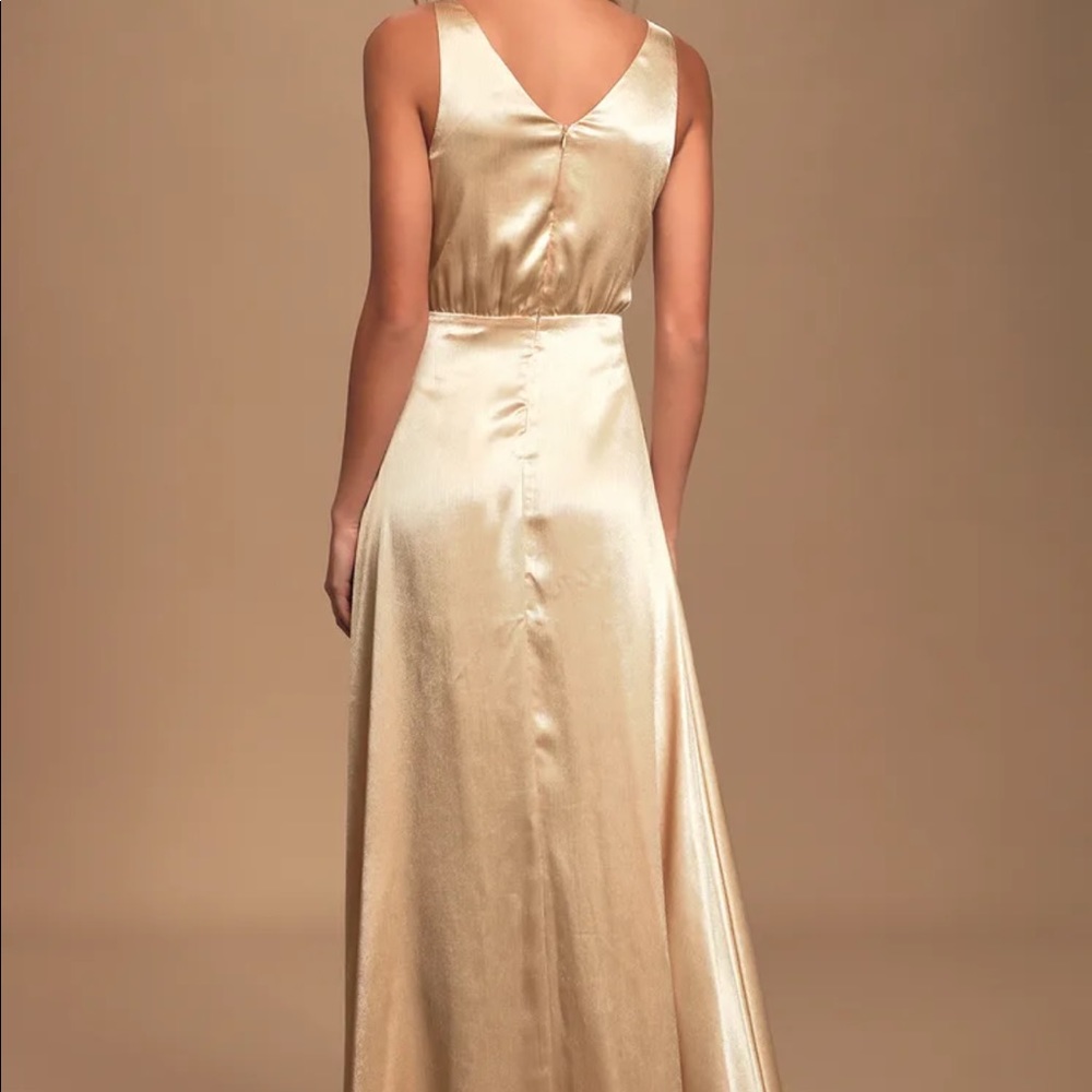 Champagne Satin Button-Front Maxi Dress, had boob pad put in